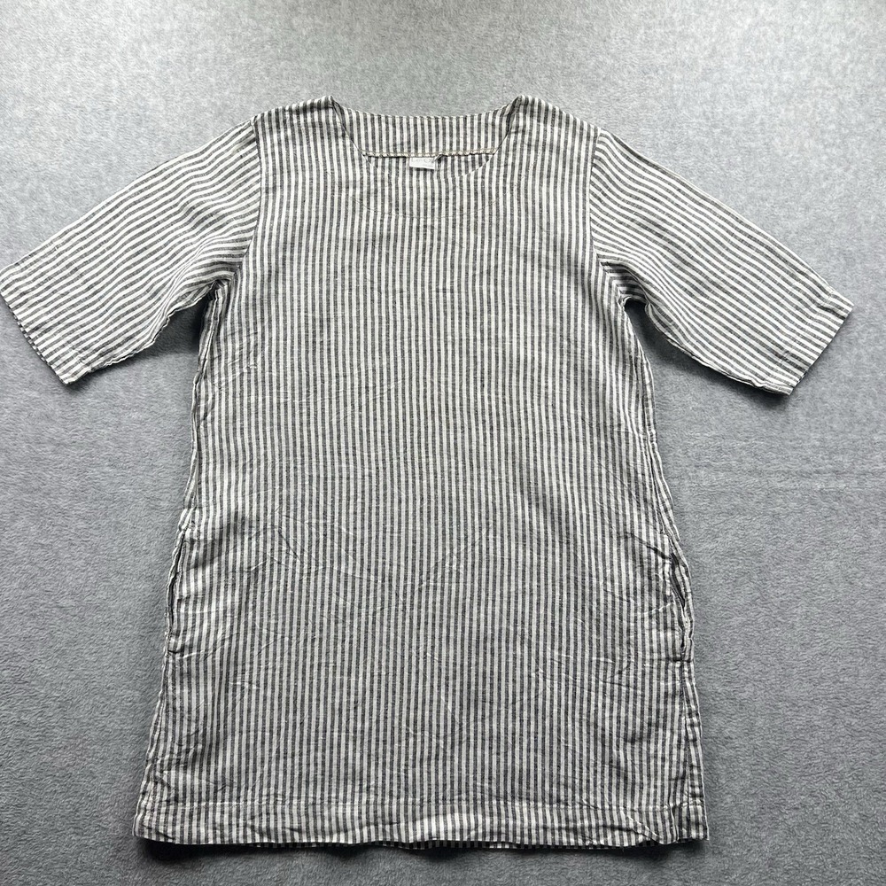 Len OK Large 100% Linen Striped Sheath Dress Resort Wear Coastal Lagenlok Pocket